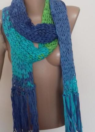 Тренд красивий яскравий строкатий шарф довгий з відливом трошки2 фото