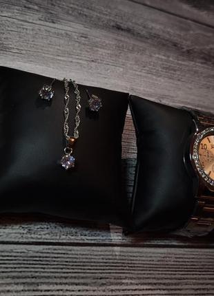 Часы женские + украшения, подвеска, серьги, браслет, колечко, подарок для девушки времени + наряды2 фото