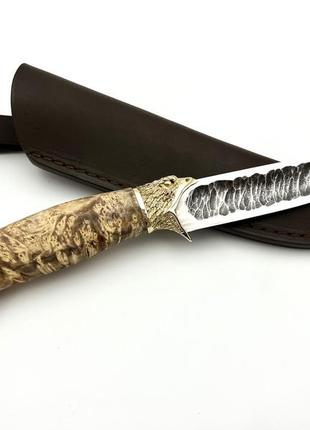 Нож ручной работы для охоты и рыбалки туристический «сокол» с кожаными ножнами нескладной шх15