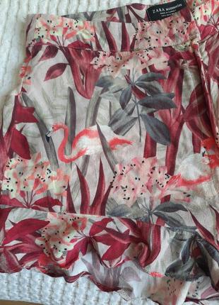 Вискозные короткие шорты zara в тропический принт фламинго высокая посадка5 фото