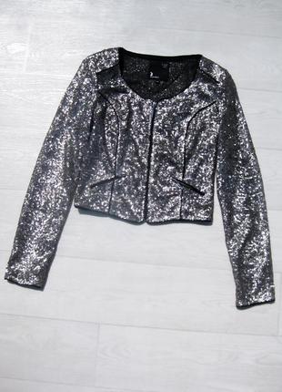 Блестящий серебристый вечерний пиджак расшитый пайетками tally weijl1 фото