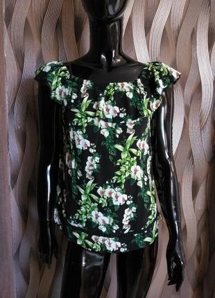 Розпродаж блуза віскоза на плечі обортка рюші квітковий принт квіти бренду oasis, р. 161 фото