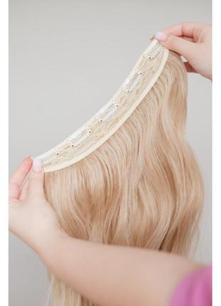 Накладные волнистые волосы светлый блонд на заколках3 фото