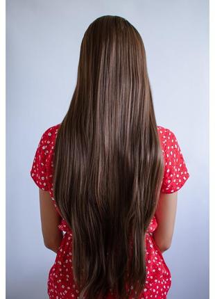 Парик коричневый длинные волосы затемненные корни4 фото