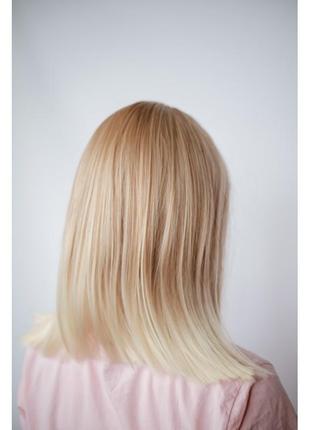 Перука подовжене каре блонд зі світлими кінчиками5 фото