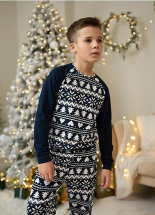 Синяя пижама для мальчика штаны и кофта новогодняя 148772 фото