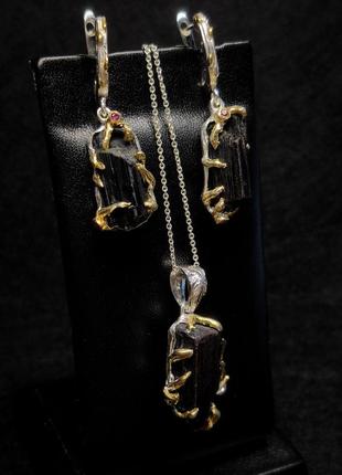 Комплект украшений серебряный серьги кольцо и брошка ручной работы с натуральными камнями благородными опалами2 фото