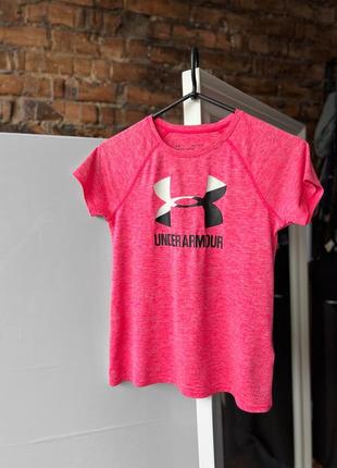 Under armour heatgear women’s pink sport t-shirt center logo жіноча, спортивна футболка