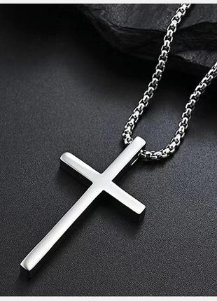 Мужской крест нательный католический на цепочке медицинская сталь1 фото