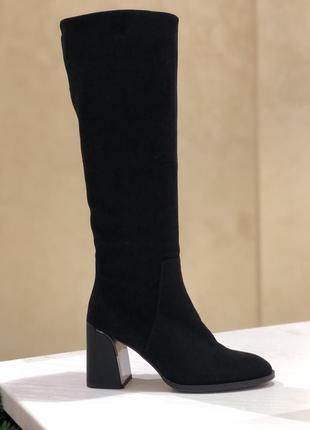 Сапоги женские демисезонные черные замшевые на каблуках 1f3947h-2100-00h6b molka 32491 фото