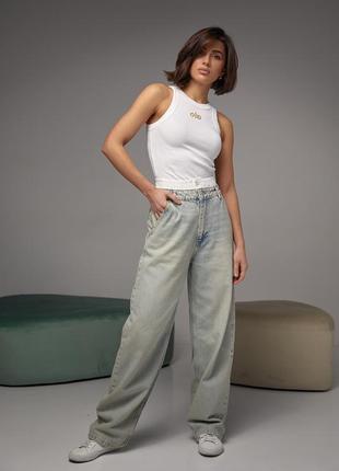 Джинси жіночі wide leg з подвійним поясом, джинси резинка3 фото