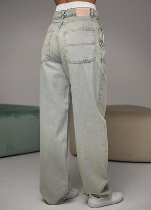 Джинси жіночі wide leg з подвійним поясом, джинси резинка5 фото