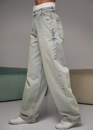 Джинси жіночі wide leg з подвійним поясом, джинси резинка4 фото