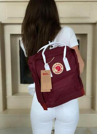 Рюкзак fjallraven kanken купити фьялравен канкен бордовий з білими ручками