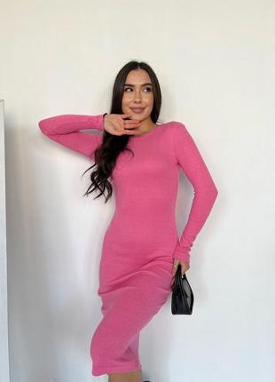 Сукня жіноча довга до коліна міді рубчик  базова нарядна святкова чорна рожева сіра бежева весняна на весну гарна повсякденна платя