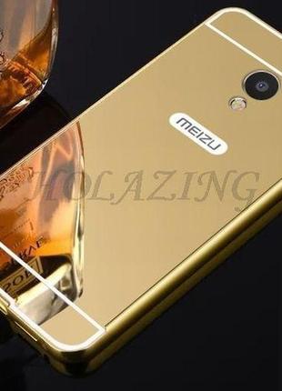 Чехол зеркальный, рамка алюминий, зеркало акрил для meizu m3 note (золотой)