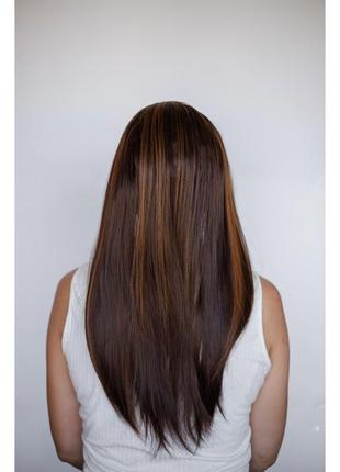 Мелированный каштановый парик на эластичной ленте резинке3 фото