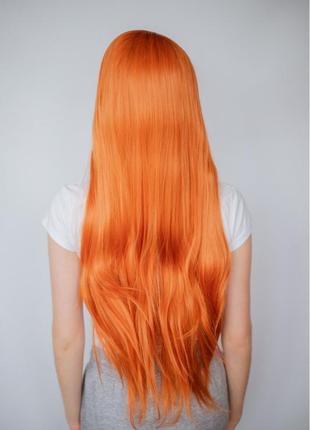 Світло руда рівна довга перука з імітацією росту волосся4 фото
