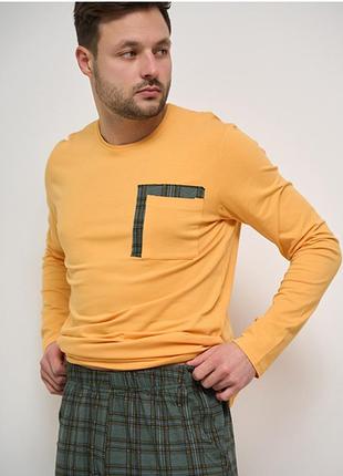 Піжама чоловічі штани в карту та жовта кофта 148602 фото