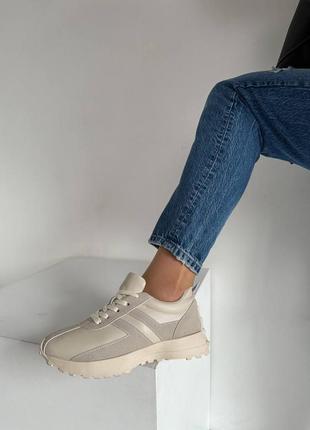 Стильные бежевые легкие женские не дорогие кроссовки весна-осень, эко кожа,женская обувь демисезон