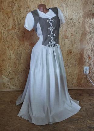 Лляне баварське плаття динддаль октоберфест баварський сарафан етно