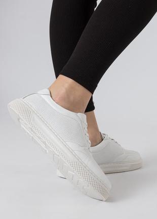 Туфли женские кожаные белые спортивные на платформе 1078тz2 фото