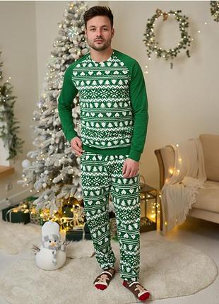 Піжама чоловічі штани та кофта новорічна зелена 14866