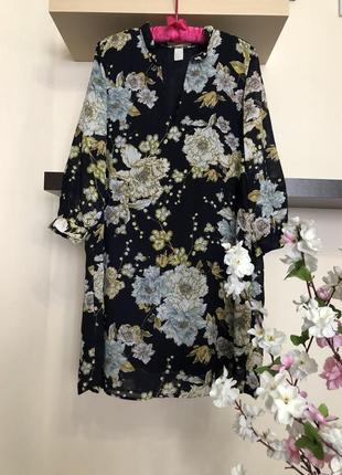 Шифоновое платье с цветами свободного кроя,