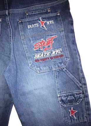 Скейтерские прямые широкие джинсы с вышивкой skate nyc rep baggy jnco dickies sk8 y2k3 фото