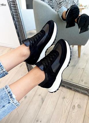 Кожаные + замшевые женские кроссовки