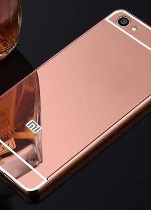 Чехол зеркальный xiaomi redmi note 5a, рамка алюминий, зеркало акрил цвет розовый