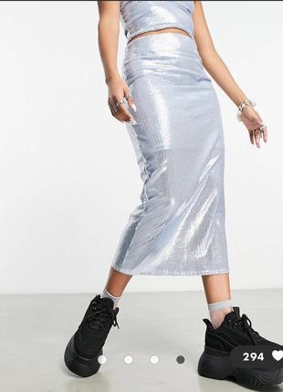 Небесная юбка макси , юбка - карандаш, с пайетками collusion(  размер 38)4 фото