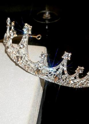 Серебряная диадема корона с камнями,  корона на волосы, украшение на голову,  тиара серебро2 фото