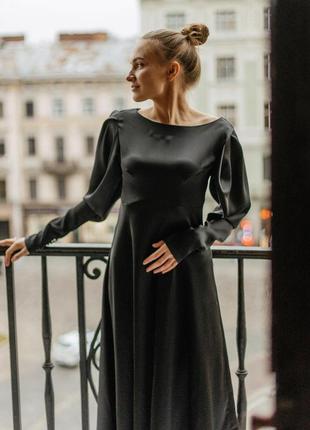 Чорна класична шовкова сукня2 фото