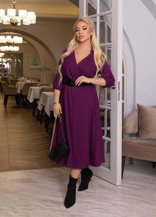 Шикарное платье миди большого размера батал с пышной юбкой расклешённое солнце фуксия чёрное бежевое голубое оливковое зелёное бордовое малиновое