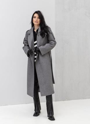 Пальто жіноче демісезонне елегантне двобортне вовняне весняне осіннє ділове, сіре