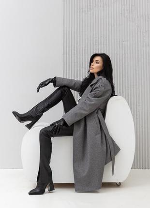 Пальто жіноче демісезонне елегантне двобортне вовняне весняне осіннє ділове, сіре
