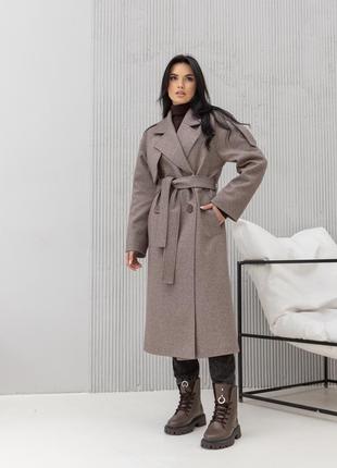 Пальто женское демисезонное элегантное двубортное шерстяное весеннее осеннее деловое, пальто - тренч, кэмел1 фото