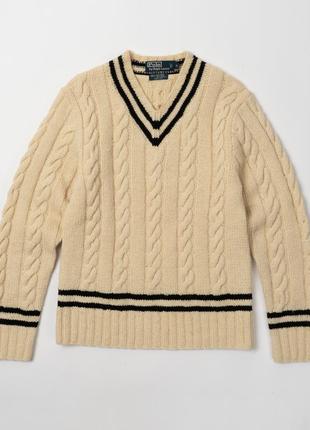 Polo ralph lauren vintage wool cable knit v neck sweater  чоловічий светр