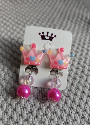 Дитячі кліпси для вух сережки гарні для дівчинки корони вісюльки дівчат прикраси біжутерія обманки рожеві сині бірюзові білі бузкові3 фото