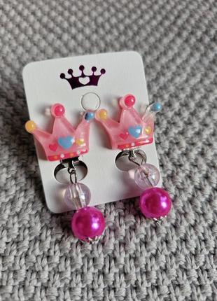 Дитячі кліпси для вух сережки гарні для дівчинки корони вісюльки дівчат прикраси біжутерія обманки рожеві сині бірюзові білі бузкові1 фото
