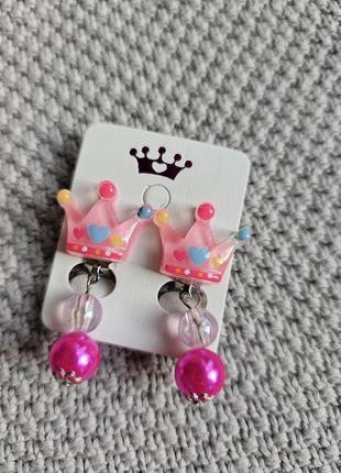 Дитячі кліпси для вух сережки гарні для дівчинки корони вісюльки дівчат прикраси біжутерія обманки рожеві сині бірюзові білі бузкові2 фото