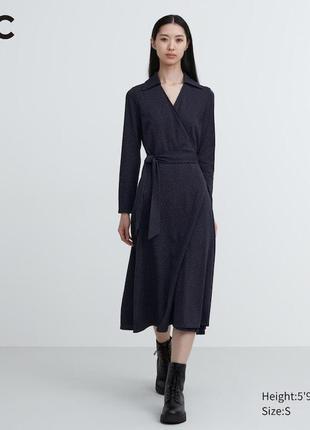 Платье uniqlo:c темно-синее long sleeved wrap dress