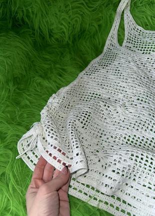 Плетена білосніжна майка з широкими проймами , пляжна4 фото