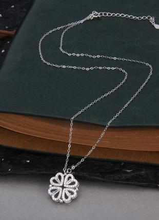Серебряное ожерелье из клевера в форме сердца6 фото