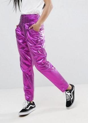 Люкс винтаж. стильные малиновые металлик винтажные брюки джоггеры с завышенной талией "asos",s,446 фото