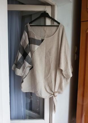 Дизайнерская льняная блуза футболка бохо luukaa лен большой размер батал