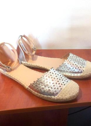 Сріблясті еспадрільї босоніжки, сандалі на низькому ходу wallis, р. 37 код s3717