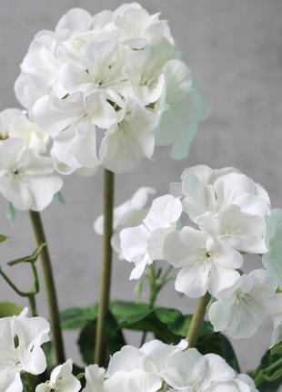 Искусственный букет пеларгонии, белого цвета, 47 см. цветы премиум-класса для интерьера, декора2 фото