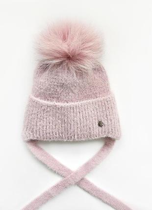 Теплая зимняя шапка на флисе р.38-40 с натур.помпоном 5 цветов2 фото